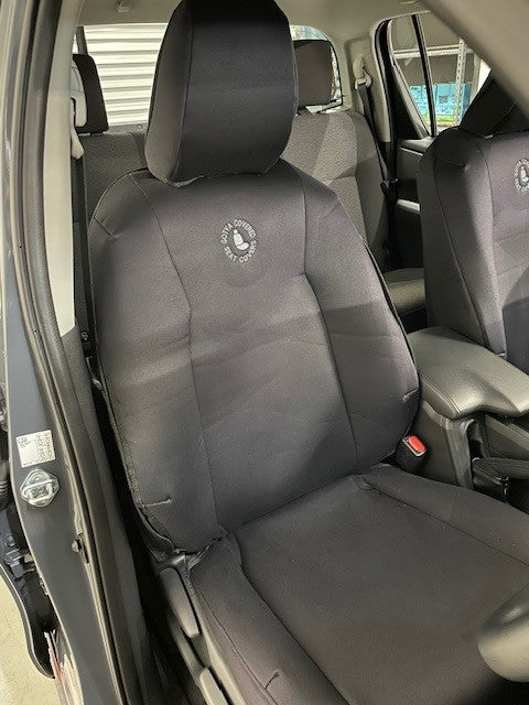TOYOTA HILUX 9TH GEN WORKMATE DUAL CAB CANVAS, DENIM, CAMO, FOAM CANVAS & SEAT ARMOUR SEAT COVERS - 12/2025+