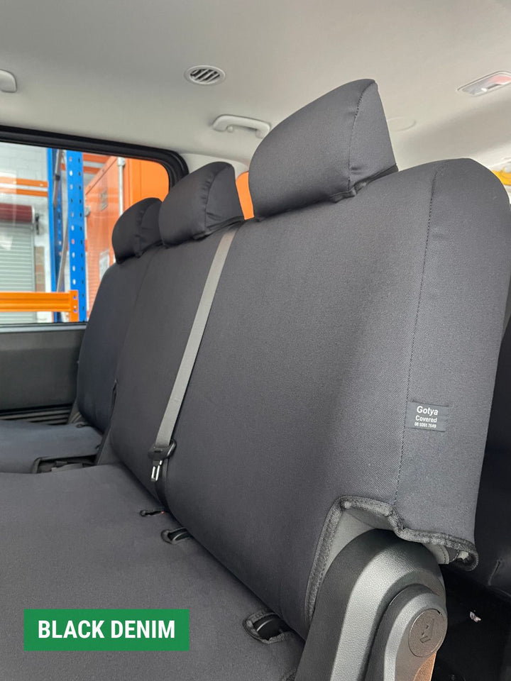 hyundai staria - close up of row 2 black denim seat cover backrest