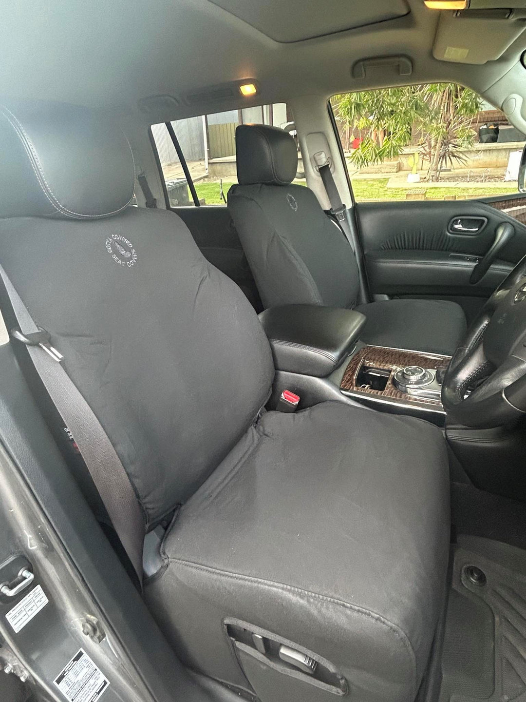 nissan patrol y62 ti-l front seats - black foam backed canvas covers
