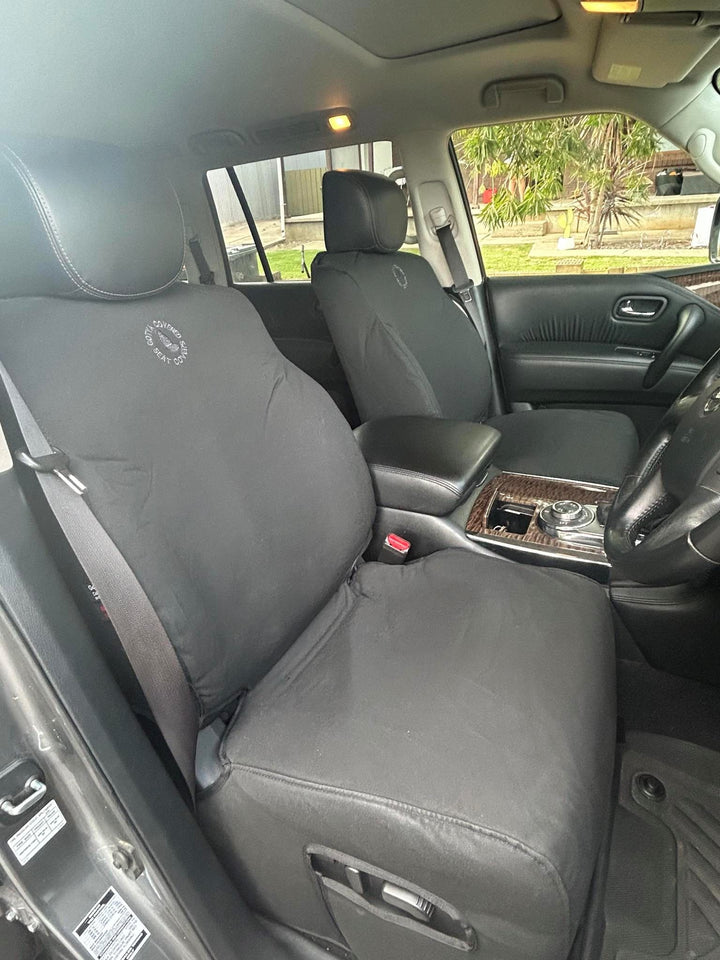 nissan patrol y62 ti-l front seats - black foam backed canvas covers