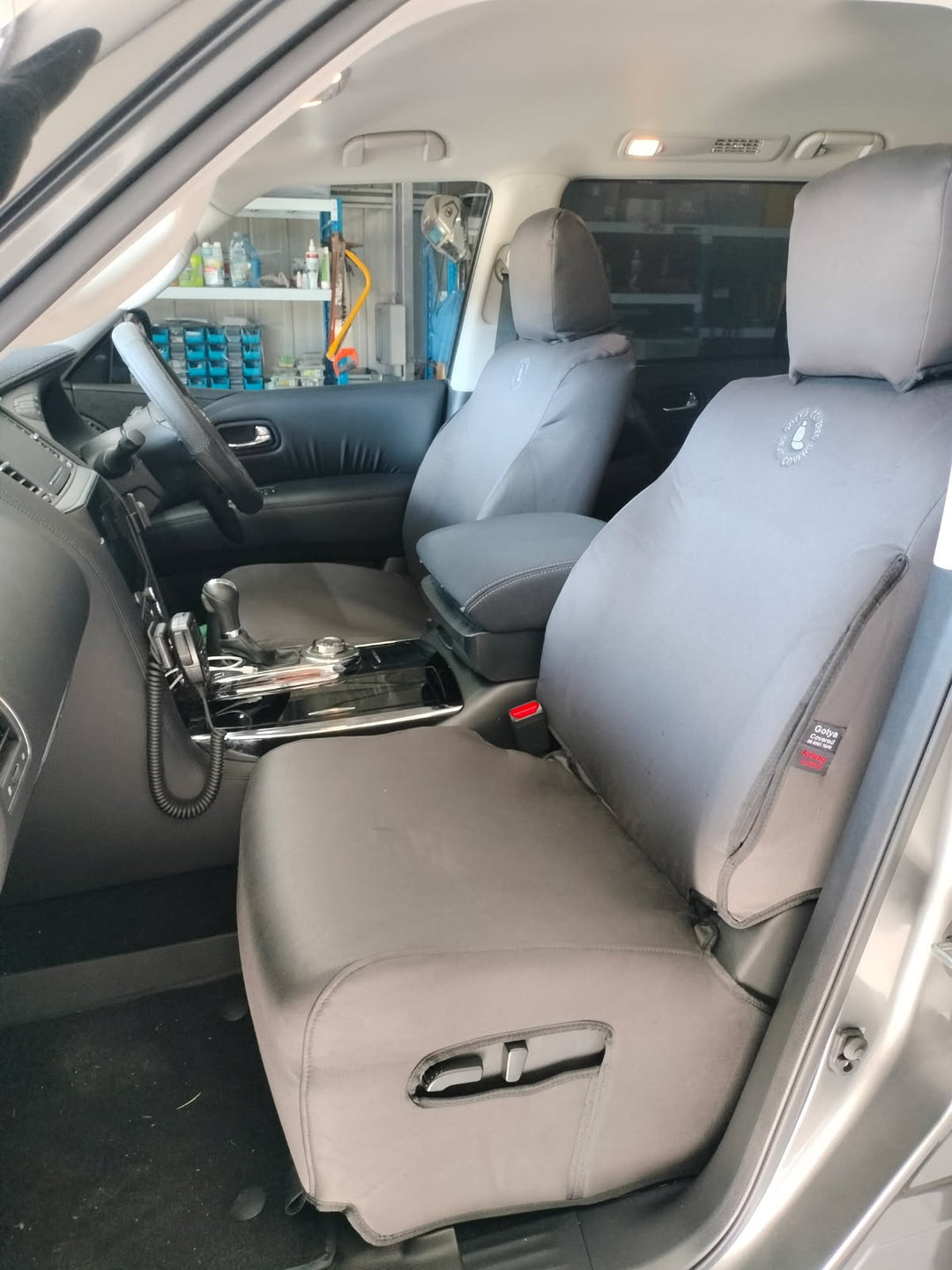 nissan patrol y62 warrior charcoal denim front seat covers