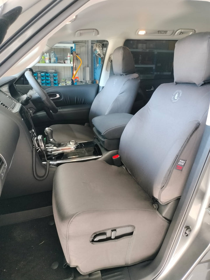 nissan patrol y62 warrior charcoal denim front seat covers